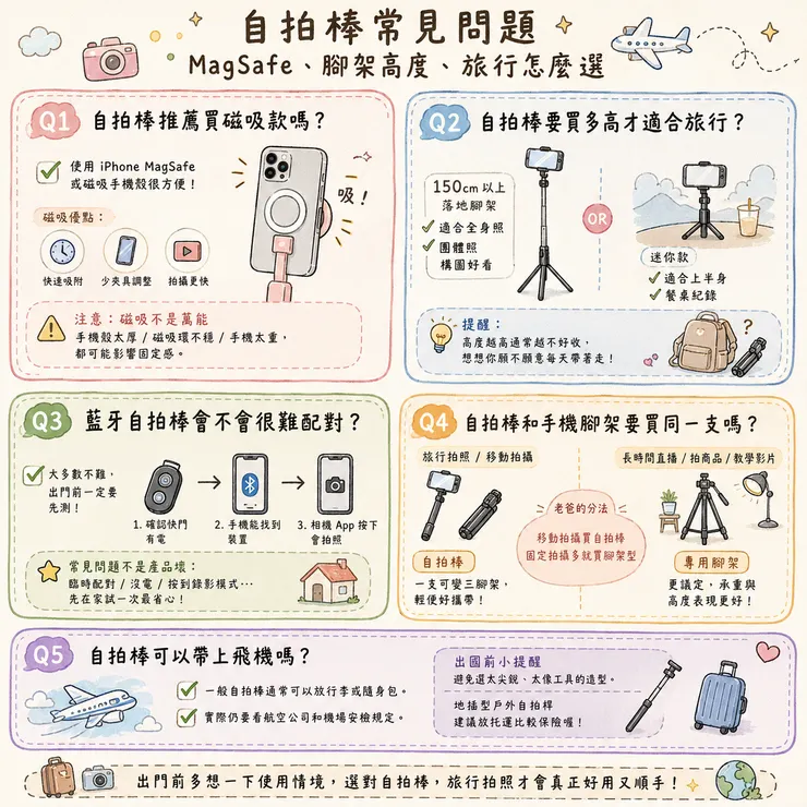 自拍棒常見問題：MagSafe、腳架高度、旅行怎麼選