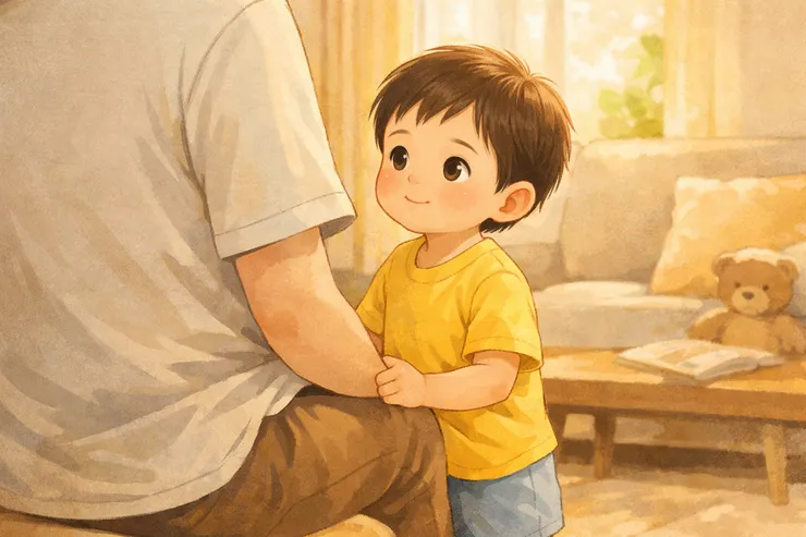 家裡的日常光線裡,孩子靠在你身邊,不急著做什麼,只是想確定你在。