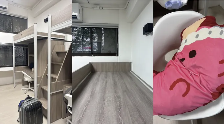 宿舍環境，需自備床墊、被子、枕頭。