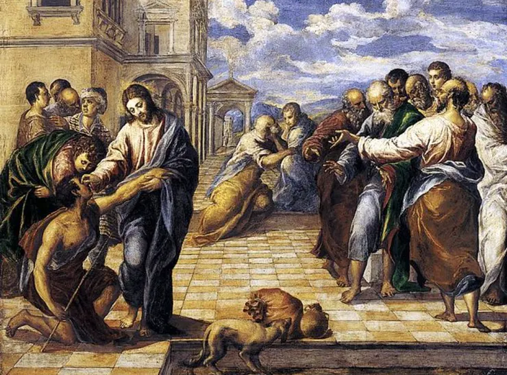 耶穌過去的時候,看見一個人生來是瞎眼的。門徒問耶穌說:「拉比,這人生來是瞎眼的,是誰犯了罪?是這人呢,是他父母呢?」耶穌回答說:「也不是這人犯了罪,也不是他父母犯了罪,是要在他身上顯出神的作為來。 《約翰福音》9:1–3