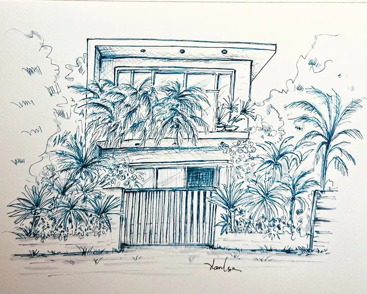 台式房屋/藍色代針筆