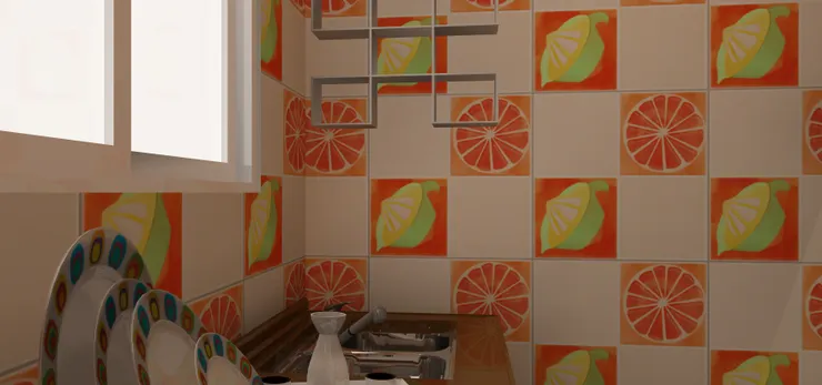 被陽光一照，整個廚房明亮又充滿生氣。