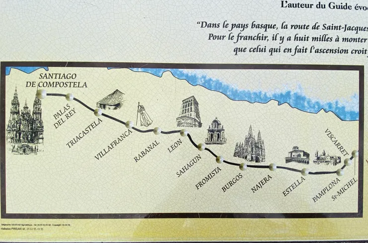 從SJPP出發後至到達 Santiago，主要會遇到的幾個較大村莊/城市