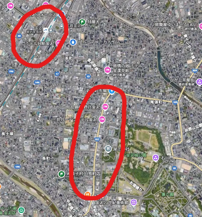 金澤市區住宿兩大集中場所