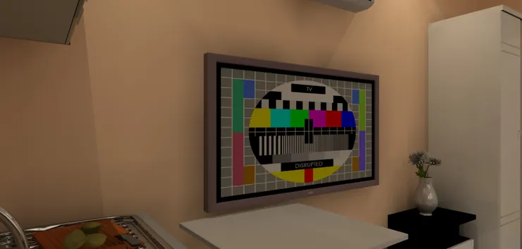 電視我一定選台大的，因為在這麼小的房子沒什麼娛樂。(我覺得住這種房子根本沒什麼值得高興。)