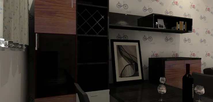 又是那句，只要可以，我便會想辦法增加儲物空間！所以餐桌配上組合櫃，雜物啊、紅酒啊都可以收納。