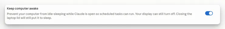 關閉電腦自動休眠（Claude app 設定）