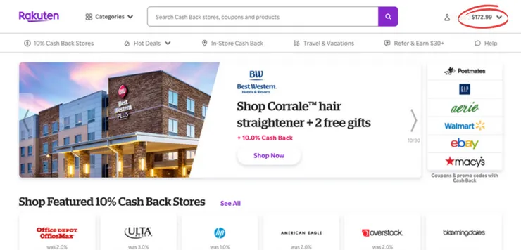 Rakuten個人帳號截圖，可看到累積至目前獲得的現金回饋／作者提供 