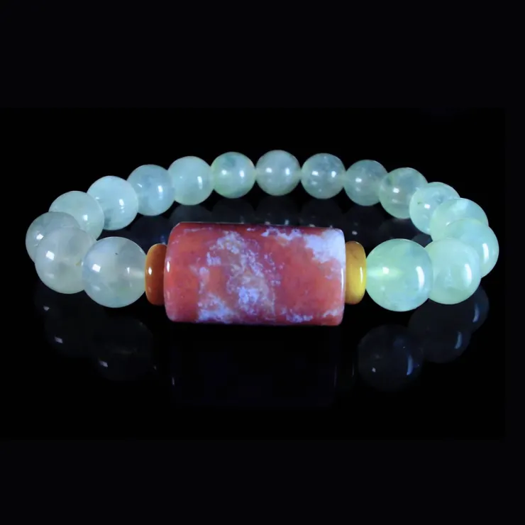 海洋碧玉(孤品)與葡萄石&nbsp;信心碧環 男士手鍊QBR-00028