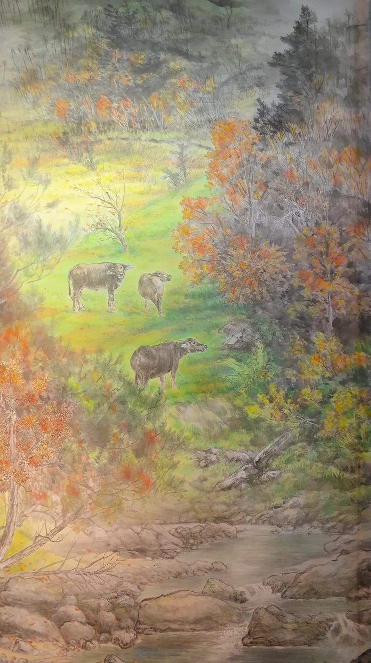 〈溪原散牧〉局部－中景
