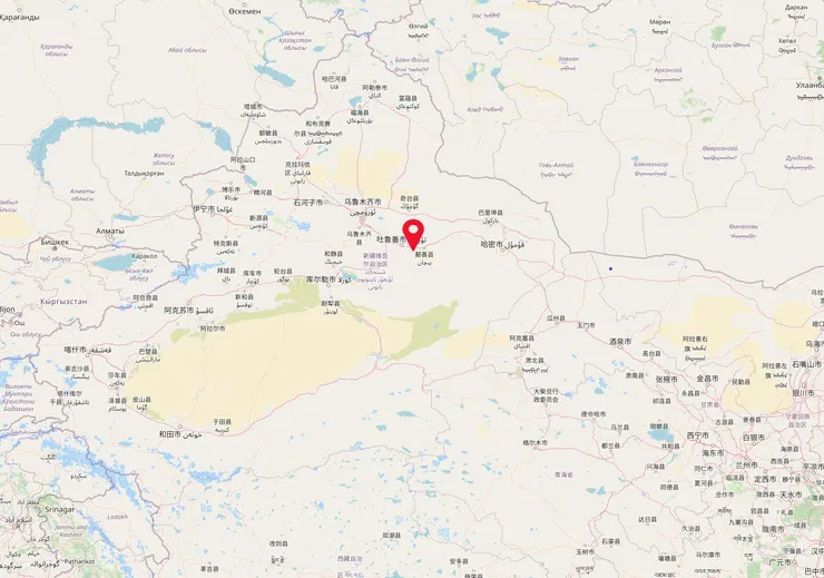 洋海古墓群位置&nbsp;| map from&nbsp;OpenStreetMap