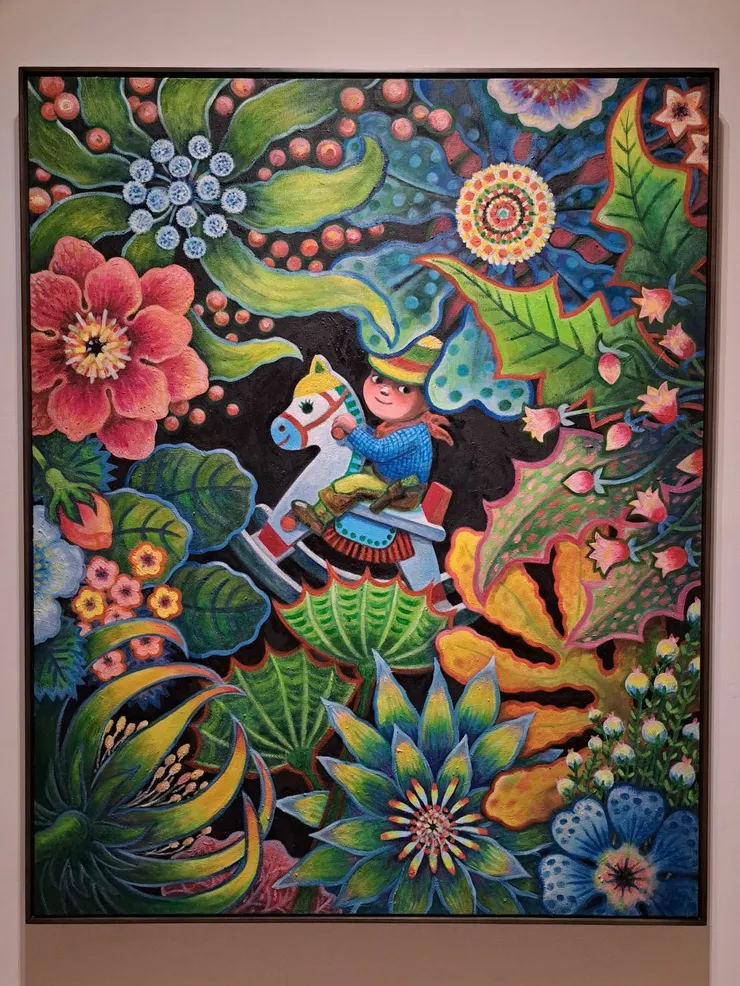 花與木馬奇遇記，2022，油彩／畫布