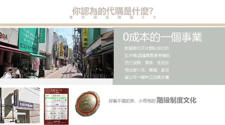 Eva 在日本的批發街進行批發代購。（圖片來源：Eva 簡報）