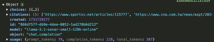 API 結構如上，直接提供 citiations 對應內文的註記編號「[1], [2]...」