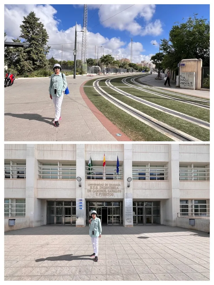 格拉納達大學土木工程大樓，門口有輕軌電車站。