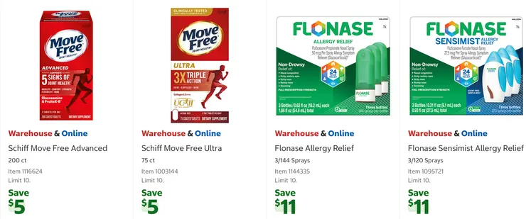 維骨力 $22.99、三重功效維骨力$19.99、緩解過敏鼻噴劑 $41.99、抗過敏鼻噴劑 $45.99。