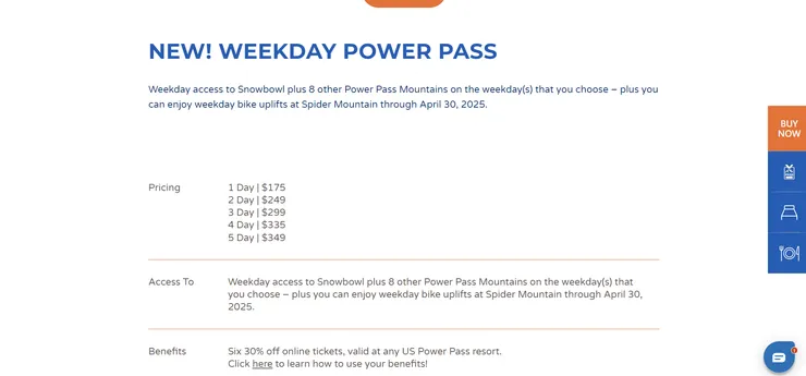 目前一~五票價 (圖/snowbowl官網)