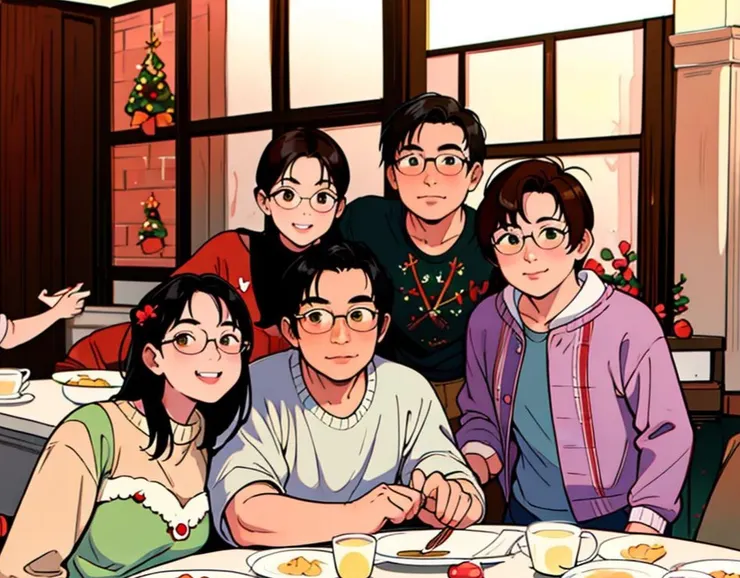 和Meg全家人吃的那頓午餐。這圖是用真實照片套用AI濾鏡所生成的。