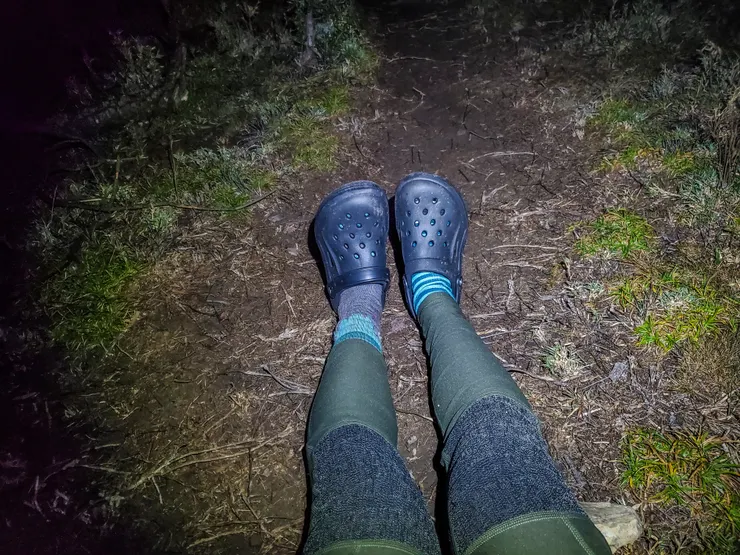 急著報平安，連襪子都穿錯