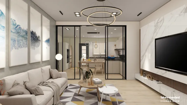 ▲系統櫃與其他「裝修」元素相結合，以完成整體的家居設計