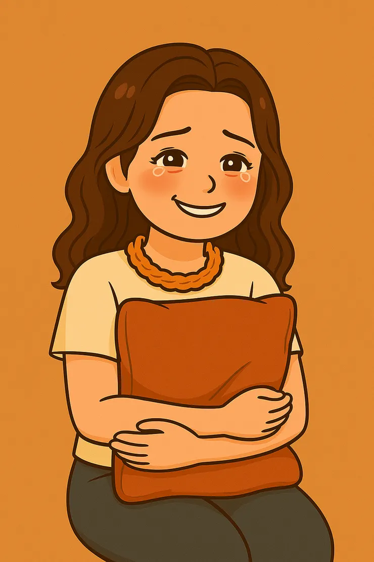 外表看起來穩穩的，其實內心都快抖到飛起來。小秘密是 — 我有一顆安撫抱枕。法會結束回到飯店，一抱著它才睡得著。可能是因為白天太逞強，晚上只好靠它安撫那顆緊繃的心。