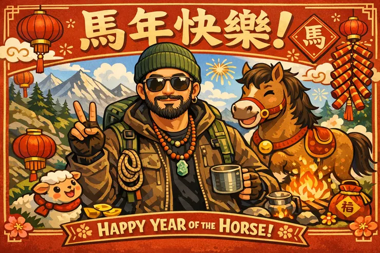 由AI在網路上依照我的形象來製作賀年卡，祝大家馬上成功！