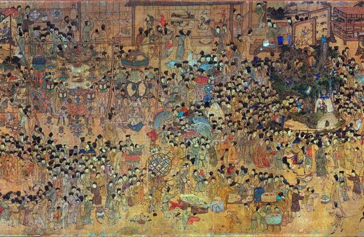 晚明繪畫《上元燈彩圖》描繪當時南京元宵節人們觀燈的熱鬧景象