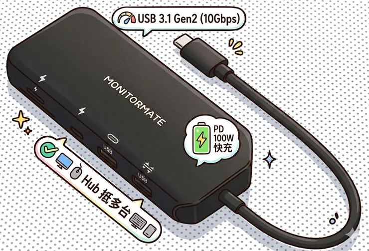 MONITORMATE CX1 USB-C Gen2 10Gbps 十合一 Hub轉接器