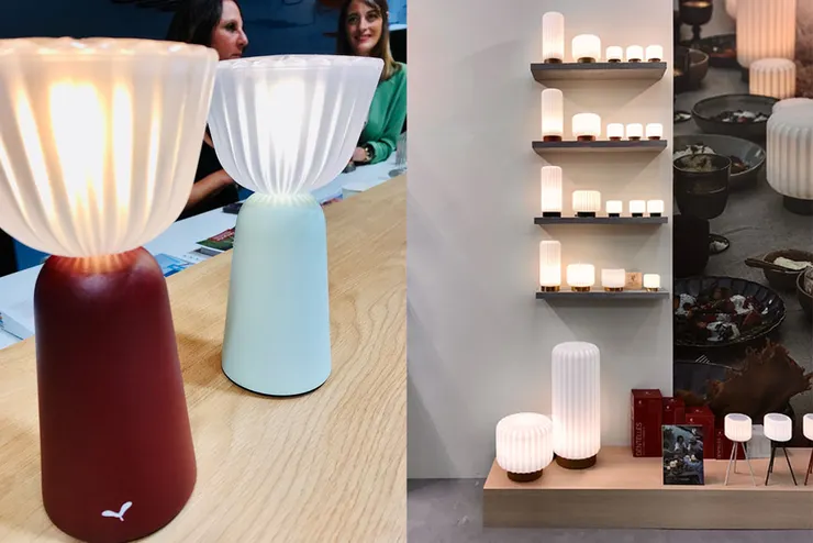 燈具新發現:Fermob 的 SWIING 便携充電臺燈(左);比利時品牌 Atelier Pierre 的 Dentelles 系列(右)。
