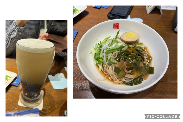 珍珠蕎麥茶無糖跟開陽麵。