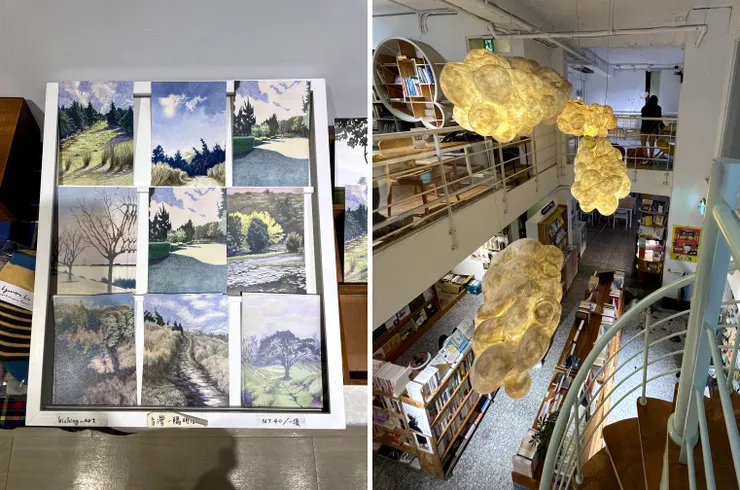 左：書店裡漂亮的明信片，覺得有莫內的感覺；右：「一間書店」的俯瞰照