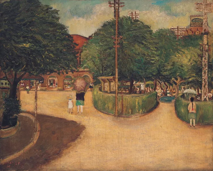 陳澄波，《夏日街景》，1927，油彩、畫布，79 × 98 公分，臺北市立美術館典藏。／圖像提供：臺北市立美術館