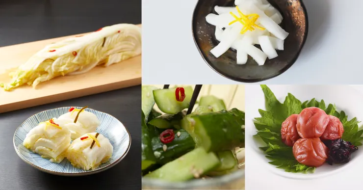 作者常見的漬物大多以紅、黃或綠色為主（圖片來源：Canva內建圖庫；後制處理：圓瑩的茶飯筆思）