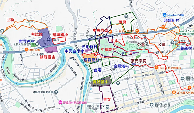 眷村分布（顏文魁老師繪製）