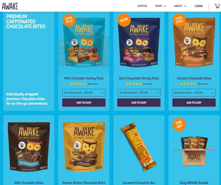 AWAKE帶有咖啡因的巧克力產品進入美國Costco通路