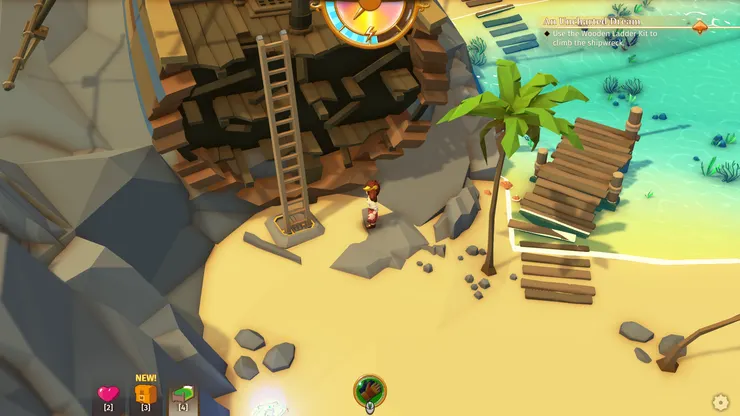 USE THE WOODEN LADDER KIT TO CLIMB THE SHIPWRECK/使用木梯爬上沉船