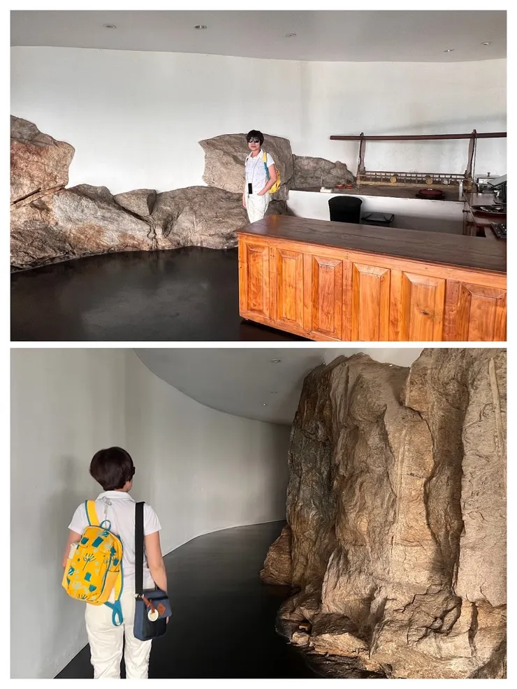 退房時拍攝岩石廊道和大廳