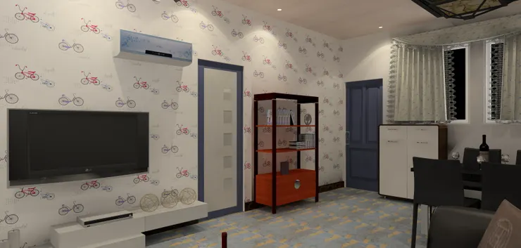 仔細看看，地板其實夾有淺啡色的圖案，跟其他木製傢俱互相呼應。