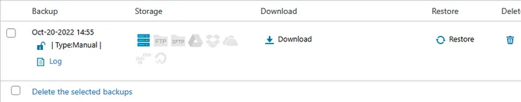 備份紀錄列表與下載按鈕
