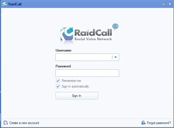 RaidCall登入畫面