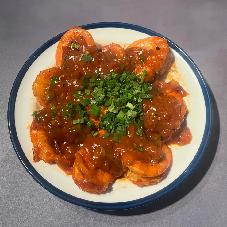 我做的茄汁乾燒蝦，感覺醬汁縮得有點太過了