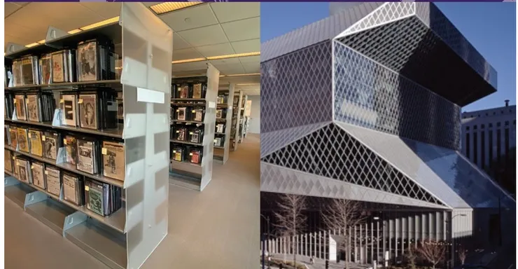 『Seattle Central Library』是著名的解構主義建築，容納約145萬書籍和其他資料。