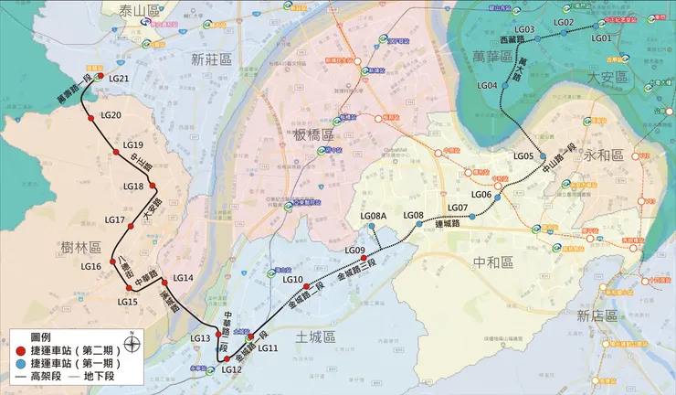 捷運萬大-中和-樹林線路線及站位圖(圖/臺北市政府捷運工程局)
