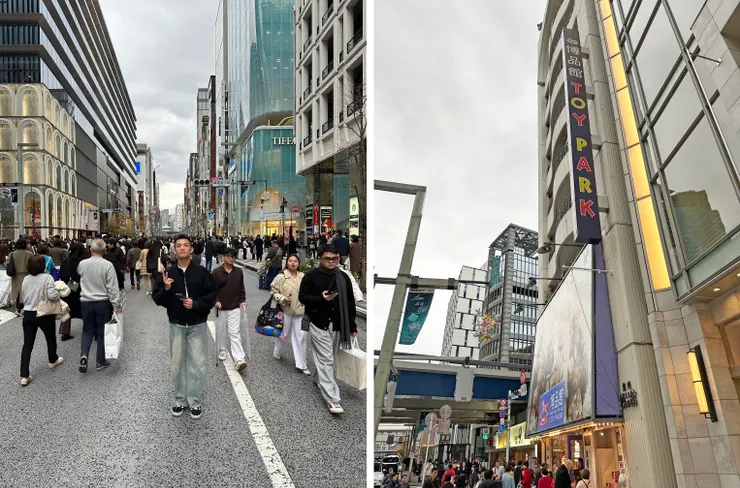 銀座的主要街道「銀座通」在周末和假日實施步行者天國，爽