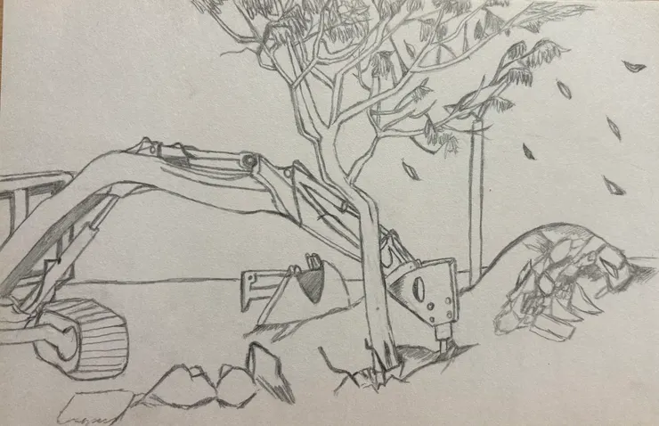 挖土機與樹