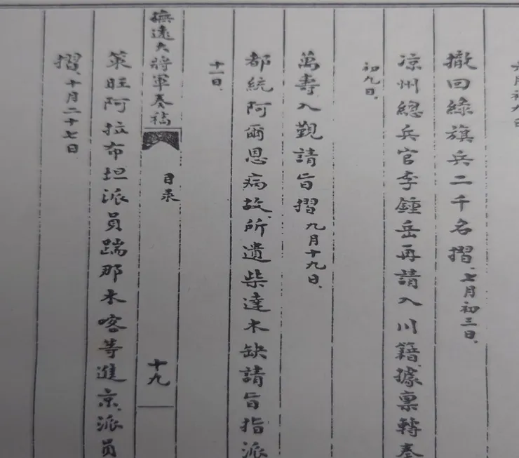 撫遠大將軍允禵奏稿  目錄