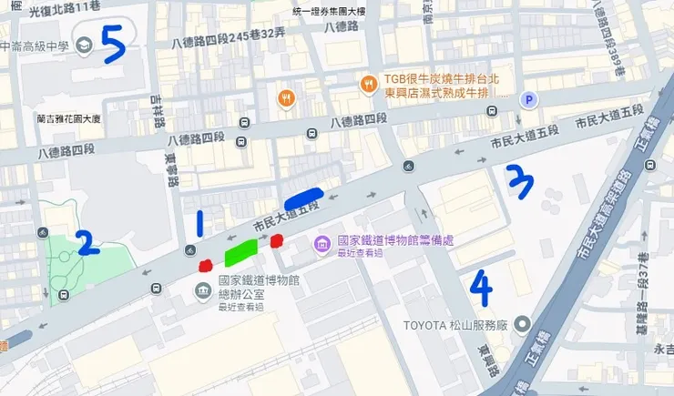 鐵道博物館周邊停車位置圖