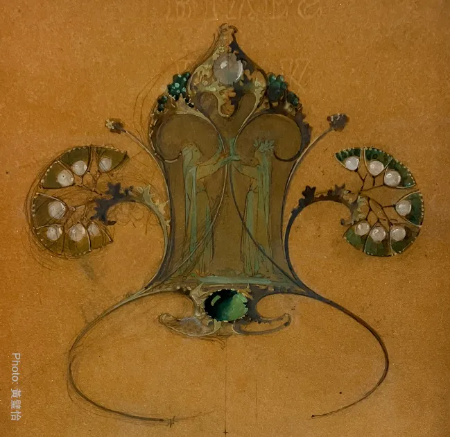 René Lalique的小型王冠手繪設計圖,約1900年