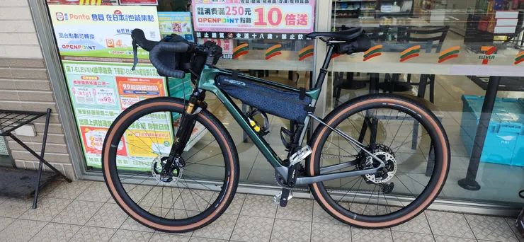 今天出門的配備，包包裡試裝了釣竿跟椅子。