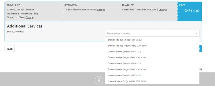 訂票時可以一併預定餐點